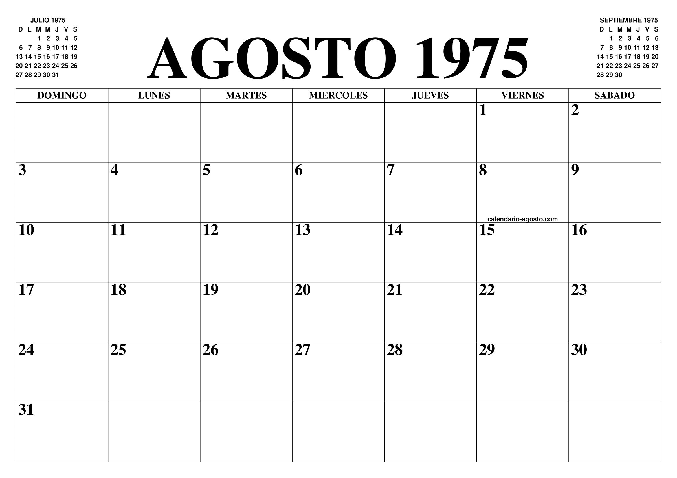 CALENDARIO AGOSTO 1975 EL CALENDARIO AGOSTO PARA IMPRIMIR GRATIS CALENDARIO AGOSTO 1975 EL CALENDARIO AGOSTO PARA IMPRIMIR GRATIS
