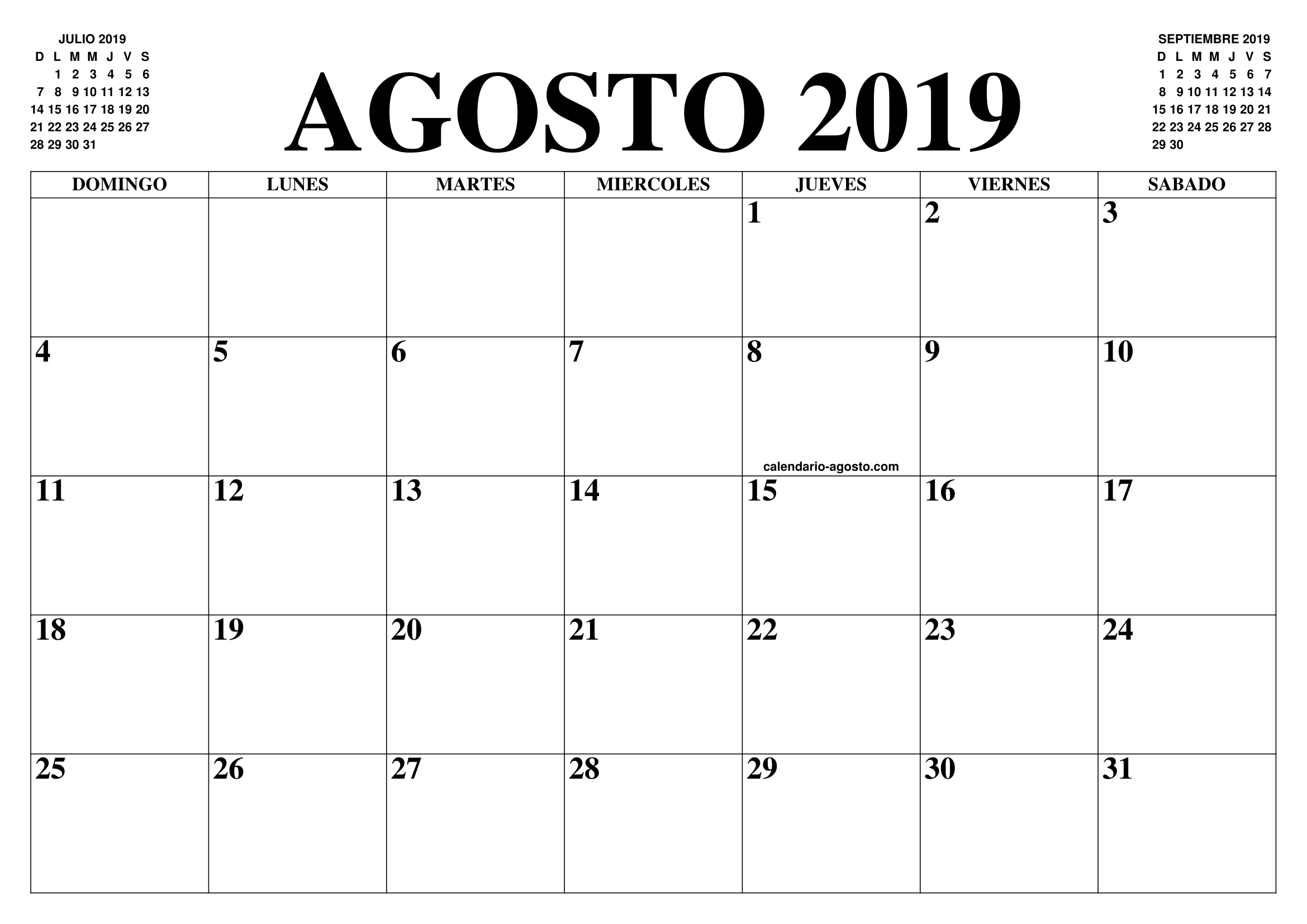 Calendario Agosto 2019 El Calendario Agosto Para Imprimir Gratis Mes Y Ano Agenda