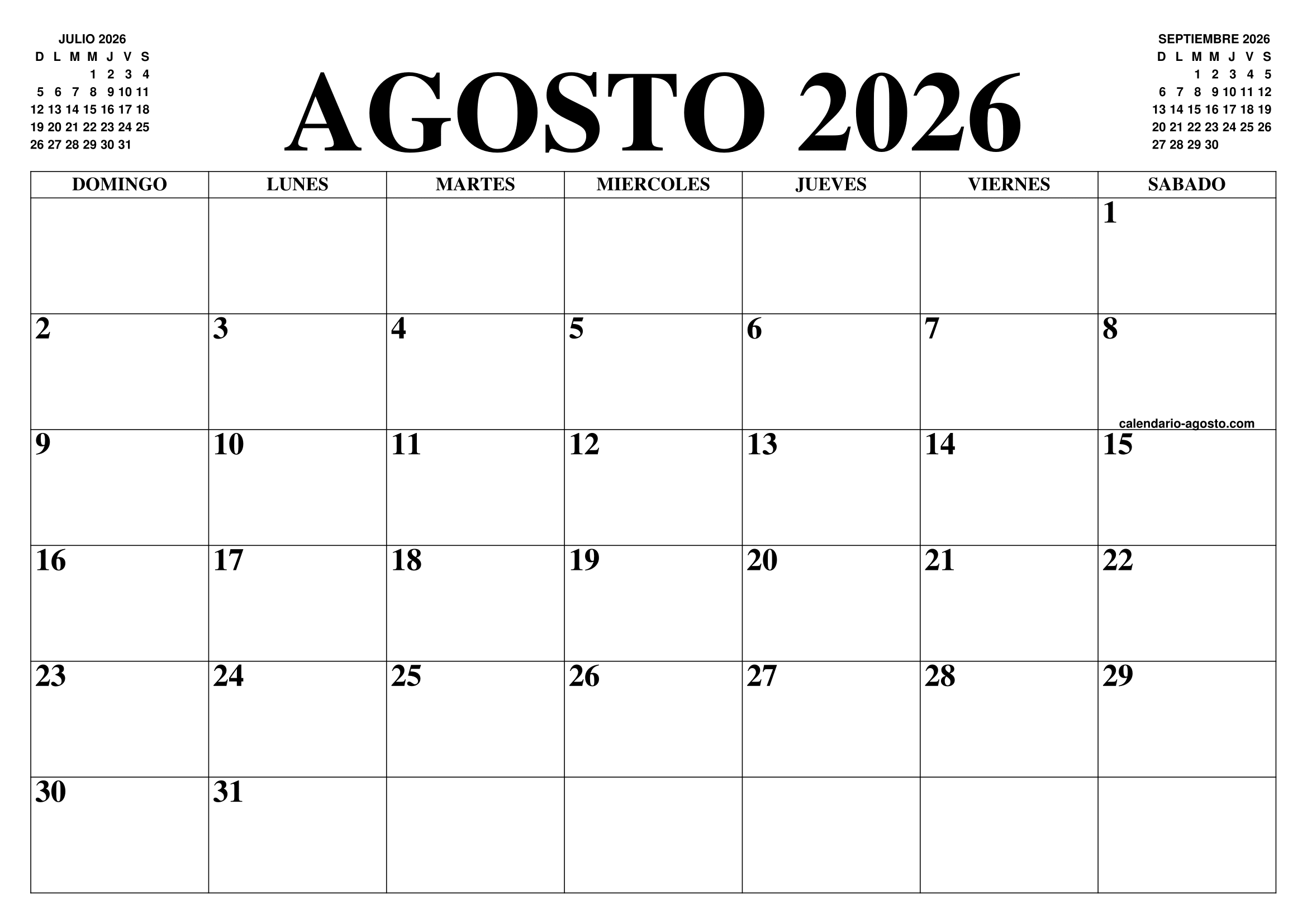 CALENDARIO AGOSTO 2026 2027 EL CALENDARIO AGOSTO 2026 2027 PARA